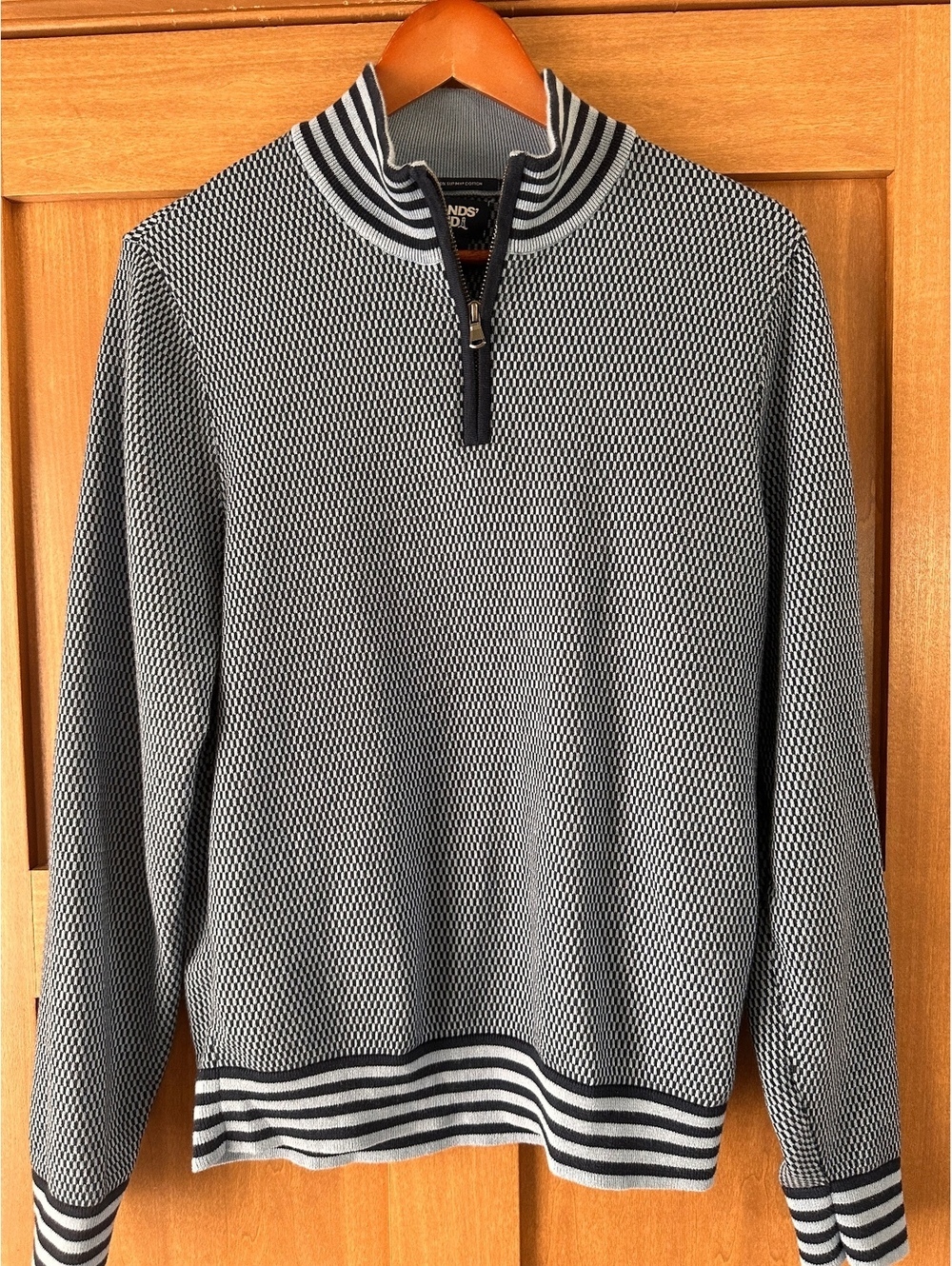 Lands’ End Men’s 100% Supima Cotton 1/4 Zip Polo Sweatshirt Blue size Medium - Picture 4 of 13